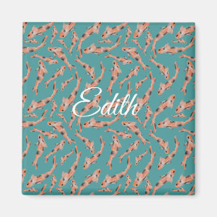 Aimant Aquarelle Carpe Koï Orange Turquoise Personnalisé