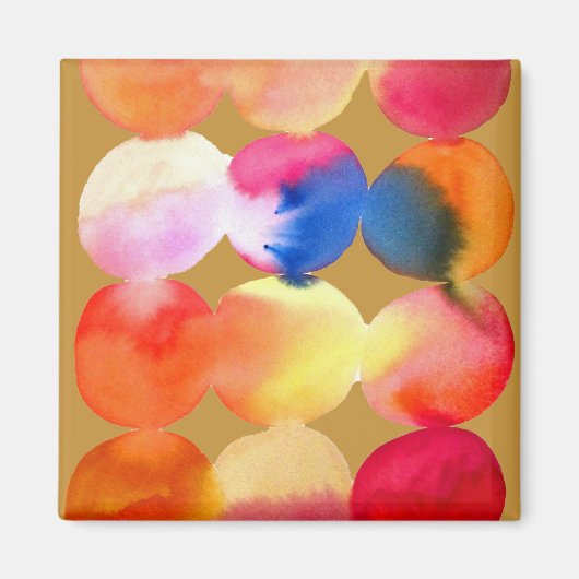 Aimant Aquarelle cercle motif art abstrait couleur chaude (Devant)