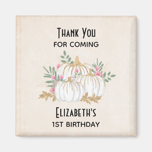 Aimant Aquarelle Citrouille blanche et or Anniversaire (Devant)