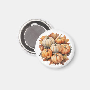 Aimant Aquarelle Citrouilles d'automne avec Feuille