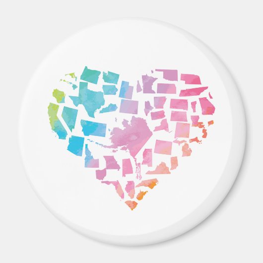 Aimant Aquarelle Coeur des États-Unis (Devant)
