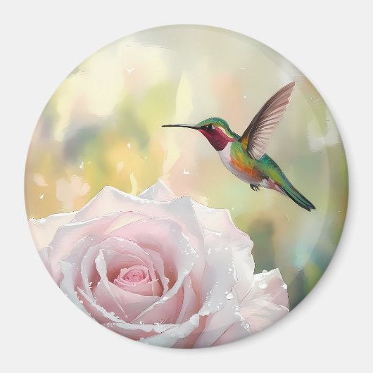 Aimant Aquarelle Colibri et rose (Devant)