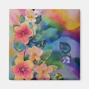 Aimant Aquarelle colorée Branche ressort avec Fleurs Mag