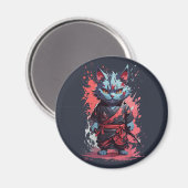 Aimant Aquarelle cool Gris Ninja Chat Guerrier (Recto/Verso)