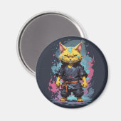 Aimant Aquarelle cool Jaune Ninja Chat Guerrier (Recto/Verso)