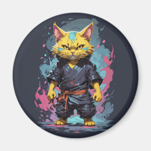 Aimant Aquarelle cool Jaune Ninja Chat Guerrier