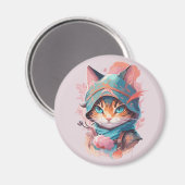 Aimant Aquarelle Cute Hoded Ninja Chat (Recto/Verso)