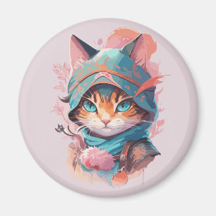 Aimant Aquarelle Cute Hoded Ninja Chat