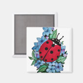 Aimant Aquarelle Cute Ladybird Avec Fleurs Bleues Sauvage (Recto/Verso)