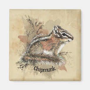 Aimant Aquarelle Cute Little Chipmunk Animal Wildlife