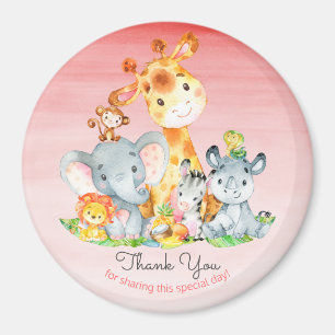 Aimant Aquarelle Cute Safari Jungle Animaux Merci