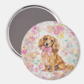 Aimant Aquarelle Dachshund à longs poils Fleurs pastel (Recto/Verso)