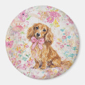 Aimant Aquarelle Dachshund à longs poils Fleurs pastel (Devant)