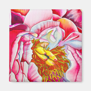 Aimant Aquarelle de fleur de pivoine rose