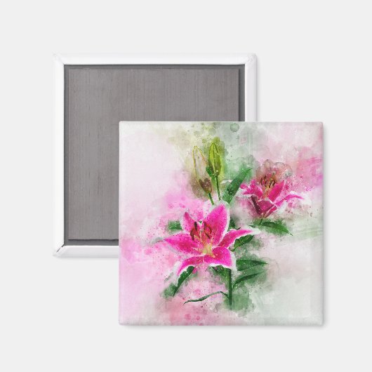 Aimant Aquarelle de fleur de Stargazer Lily - wb 02 (Recto/Verso)