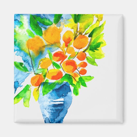Aimant Aquarelle de fruits d'art kumquat orange (Devant)