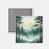 Aimant Aquarelle de la forêt de pins (Recto/Verso)