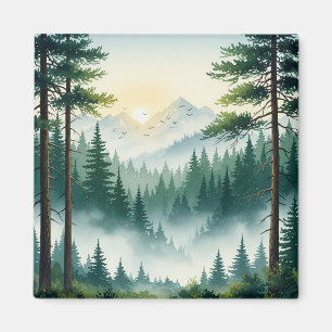 Aimant Aquarelle de la forêt de pins