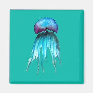 Aimant Aquarelle de méduse moderne colorée aquatique