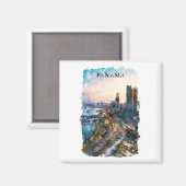 Aimant Aquarelle de Panama City Skyline (Recto/Verso)