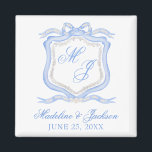 Aimant Aquarelle Designer Blue Monogram Crest Mariage<br><div class="desc">PreppyPrint.com - Célébrez votre mariage dans le style avec cette belle collection de monogramme design d'aquarelle crête, qui comprend la suite d'invitation complète, la décoration et les faveurs. Cliquez sur "personnaliser" puis sur "modifier à l'aide de l'outil de conception" pour ajuster, déplacer ou modifier du texte. Visitez le site PreppyPrint.com...</div>