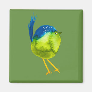 Aimant Aquarelle d'oiseau vert mou