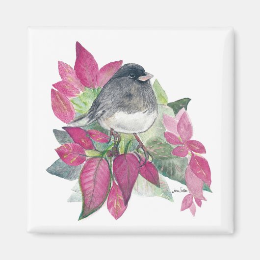 Aimant Aquarelle d'oiseaux de Junco foncé (Devant)