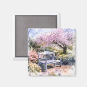 Aimant Aquarelle du banc de fleurs de printemps (Recto/Verso)