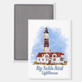 Aimant Aquarelle du phare de Big Sable Point - Michigan (Recto/Verso)
