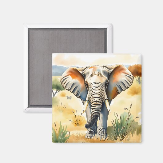 Aimant Aquarelle d'un éléphant (Recto/Verso)