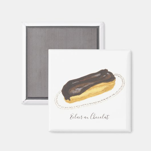 Aimant Aquarelle Éclair au Chocolat (Recto/Verso)
