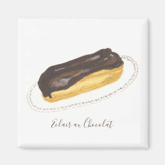 Aimant Aquarelle Éclair au Chocolat (Devant)
