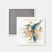 Aimant Aquarelle Élégant Monogramme De Colibri Avec Nom (Recto/Verso)