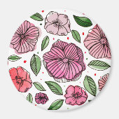 Aimant Aquarelle et fleurs d'encre - rose et vert (Devant)