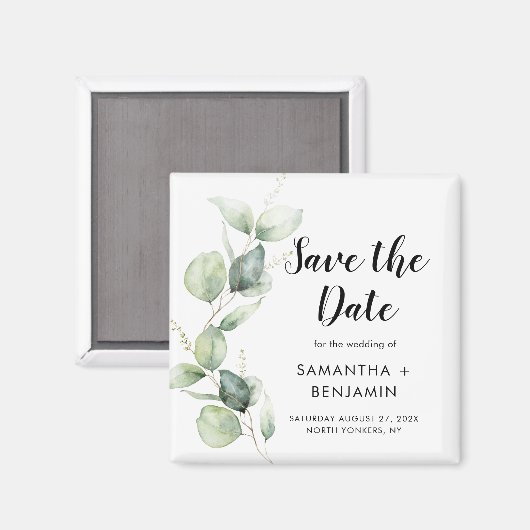 Aimant Aquarelle Eucalyptus Mariage Enregistrer la date (Recto/Verso)
