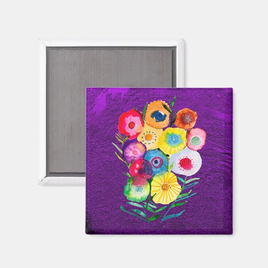 Aimant Aquarelle fleurs violettes fleuries florales (Recto/Verso)