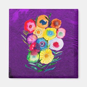 Aimant Aquarelle fleurs violettes fleuries florales