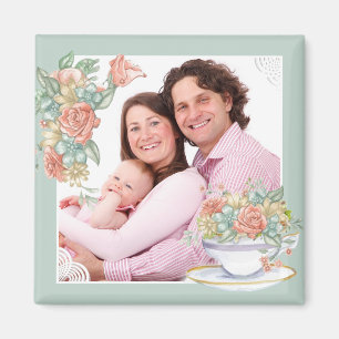Aimant Aquarelle Floral Teacup Photo personnalisée
