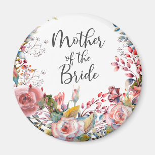Aimant Aquarelle florale Blush mère de la mariée ronde