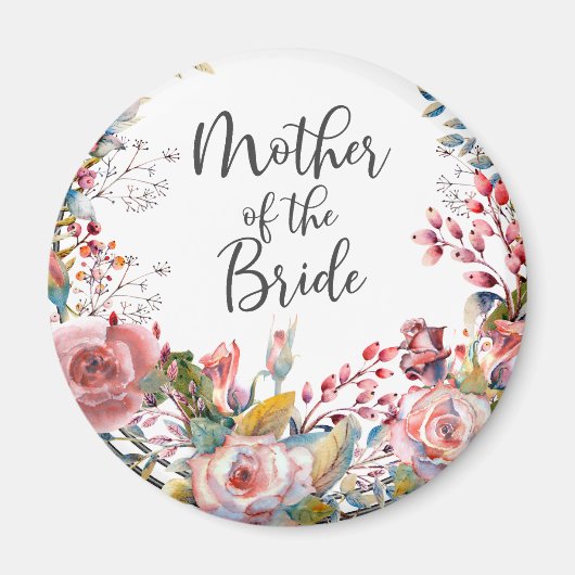 Aimant Aquarelle florale Blush mère de la mariée ronde (Devant)
