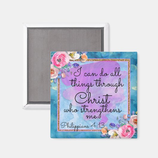 Aimant Aquarelle Florale Écriture Tout à travers le Chris (Recto/Verso)