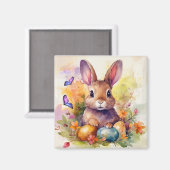 Aimant Aquarelle florale mignonne lapin de Pâques (Recto/Verso)