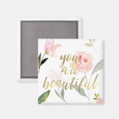 Aimant Aquarelle Florale Rose or Vous êtes belle (Recto/Verso)