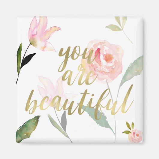 Aimant Aquarelle Florale Rose or Vous êtes belle (Devant)