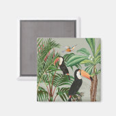 Aimant Aquarelle Forêt tropicale et Oiseaux du Toucan (Recto/Verso)