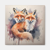 Aimant Aquarelle Fox Duo (Devant)