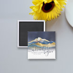 Aimant Aquarelle Golden Mountains Mariage Enregistrer La<br><div class="desc">Laissons Commencer L'Aventure ! Mariage moderne Vintage élégant Save The Date Magnet Modèle - Blue Green et Faux Gold Foil Aquarelle Montagnes Paysages Paysages. Ces Designs Peuvent Être Personnalisés Pour Votre Occasion Spéciale Et Seraient Parfaits Pour Votre Mariage, Fête des mariées, Partie D'Engagement, Fête D'Anniversaire Et Beaucoup D'Autres Occasions Spéciales....</div>