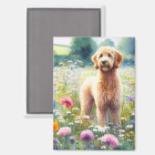 Aimant Aquarelle Goldendoodle Chien Champ Fleur sauvage (Recto/Verso)
