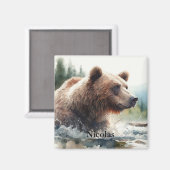 Aimant Aquarelle Grizzli Ours Faune Nature Art (Recto/Verso)