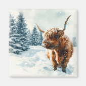 Aimant Aquarelle Highland Cow Winter Scene (Devant)